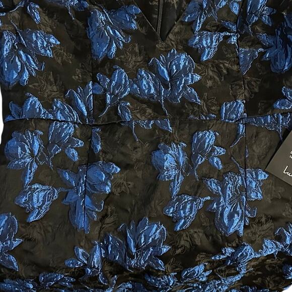 Lulus NEW Black Blue Lace Floral Jacquard Elegant Taste Cocktail Dress Large - Picture 4 of 11